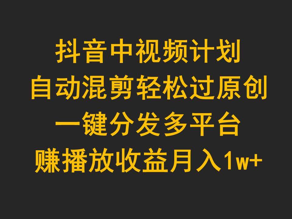 抖音中视频计划，自动混剪轻松过原创，一键分发多平台赚播放收益，月入1w+插图