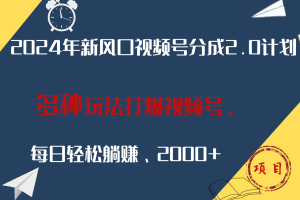 2024年新风口，视频号分成2.0计划，多种玩法打爆视频号，每日轻松躺赚2000+