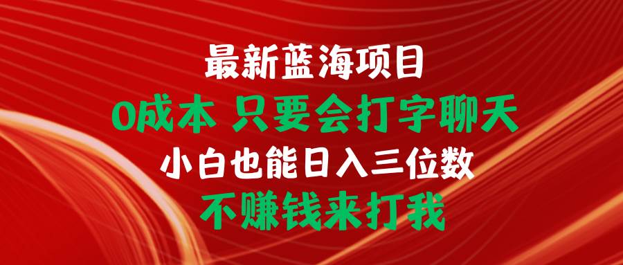 最新蓝海项目 0成本 只要会打字聊天 小白也能日入三位数 不赚钱来打我插图