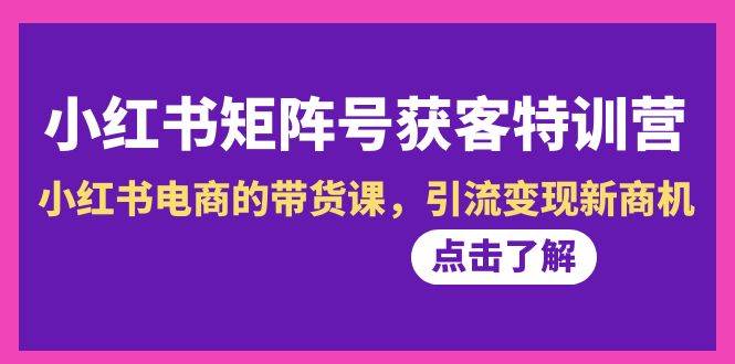 小红书-矩阵号获客特训营-第10期，小红书电商的带货课，引流变现新商机插图