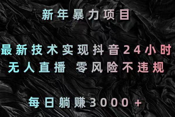 新年暴力项目，最新技术实现抖音24小时无人直播 零风险不违规 每日躺赚3000插图