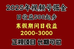 最新视频号项目，单账号日收益500起步，寒假期间日收益2000-3000左右，