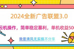 3.0最新广告联盟玩法，单机收益500+