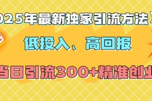 2025年最新独家引流方法，低投入高回报？当日引流300+精准创业粉