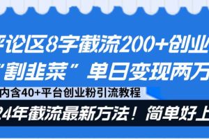 评论区8字截流200+创业粉“割韭菜”单日变现两万+24年截流最新方法！