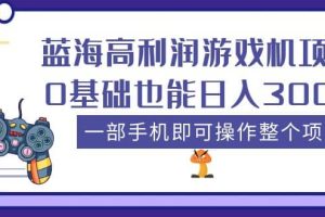 蓝海高利润游戏机项目，0基础也能日入300+。一部手机即可操作整个项目