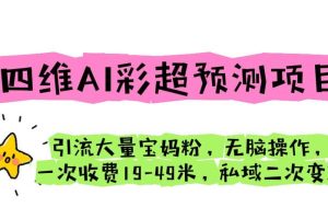 四维AI彩超预测项目 引流大量宝妈粉 无脑操作 一次收费19-49 私域二次变现