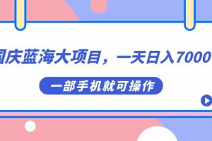 国庆蓝海大项目，一天日入7000+，一部手机就可操作