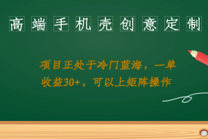 高端手机壳创意定制，项目正处于蓝海，每单收益30+，可以上矩阵操作