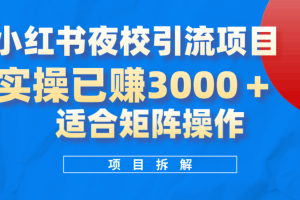 小红书夜校引流变现项目，实操日赚3000+，适合矩阵放大操作