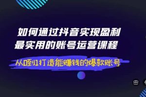 如何通过抖音实现盈利，最实用的账号运营课程 从0到1打造能赚钱的爆款账号