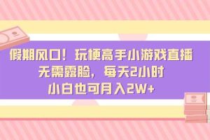 假期风口！玩梗高手小游戏直播，无需露脸，每天2小时，小白也可月入2W+