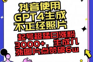 抖音使用GPT4生成不正经照片，起号超猛日涨粉3000+，生成几张图片点赞破6w+