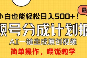 玩转视频号分成计划，一键制作AI原创视频掘金，单号轻松日入500+小白也…