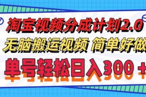 淘宝视频分成计划2.0，无脑搬运视频，单号轻松日入300＋，可批量操作。