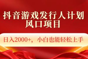 抖音游戏发行人风口项目，日入2000+，小白也可以轻松上手