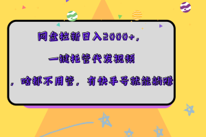 网盘拉新日入2000+，一键托管代发视频，啥都不用管，有快手号就能躺赚