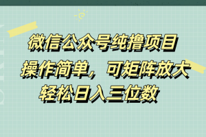 微信公众号纯撸项目，操作简单，可矩阵放大，轻松日入三位数