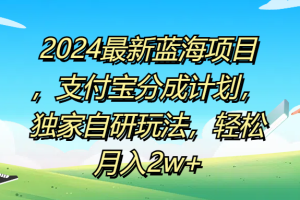 2024最新蓝海项目，支付宝分成计划，独家自研玩法，轻松月入2w+