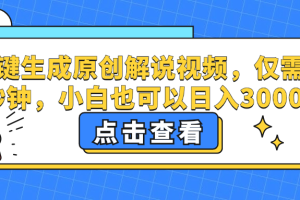 一键生成原创解说视频，小白也可以日入3000+，仅需十秒钟