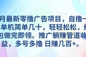 5月最新零撸广告项目，自撸一天单机几十，推广躺赚管道收益，日入几百+