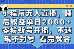 小程序无人直播，睡后收益单日2000+ 零粉新号开播，不违规不封号 看完就会