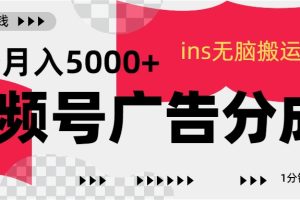 视频号广告分成，ins无脑搬运，1分钟1条原创视频，轻松月入5000+