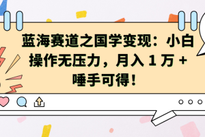 蓝海赛道之国学变现：小白操作无压力，月入 1 万 + 唾手可得！