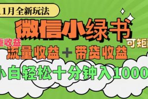 11月小绿书全新玩法，公众号流量主+小绿书带货双重变现，小白十分钟无脑日入1000+