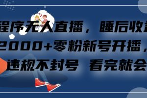 小程序无人直播，零粉新号开播，不违规不封号 看完就会+睡后收益单日2000