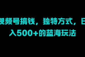 视频号搞钱，独特方式，日入500+的蓝海玩法