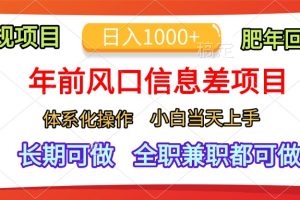 年前风口信息差项目，日入1000+，体系化操作，小白当天上手，肥年回家