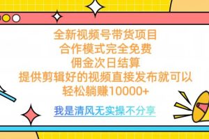 全网最新视频号带货，完全免费合作，佣金次日结算，轻松躺赚10000+