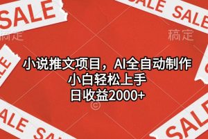 小说推文项目，AI全自动制作，小白轻松上手，日收益2000+