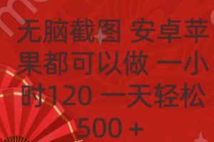 无脑截图，安卓苹果都可以做，一小时120，一天轻松500+