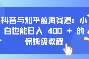 抖音与知乎蓝海赛道：小白也能日入 400 + 的保姆级教程