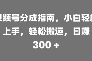 视频号分成指南，小白轻松上手，轻松搬运，日赚 300 +