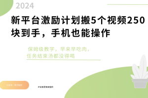 新平台创作者激励，搬运五个视频250块，早来早吃肉