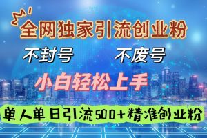 全网独家引流创业粉，不封号、不费号，小白轻松上手，单人单日引流500＋精准创业粉